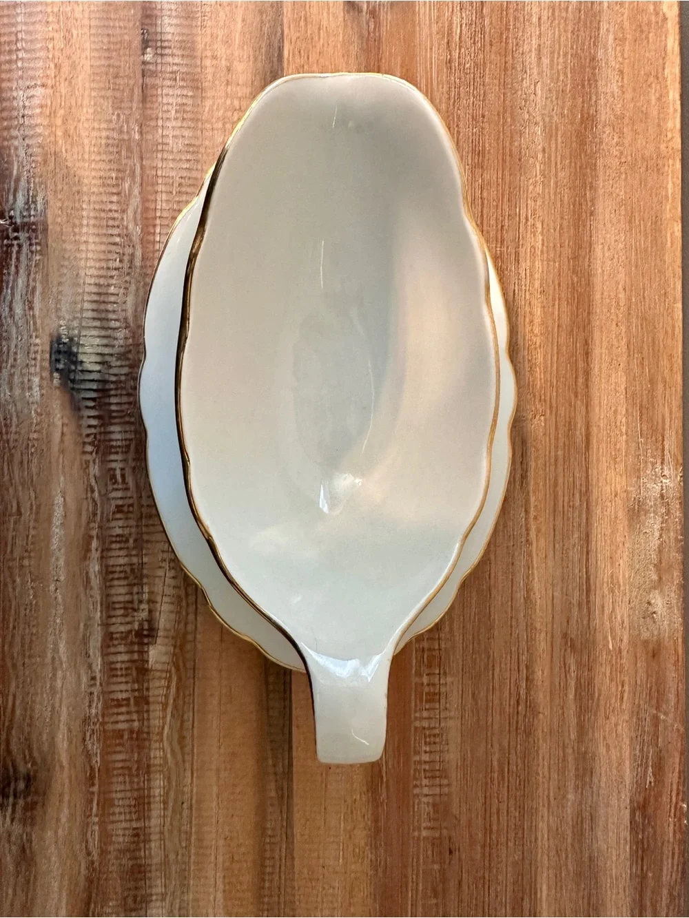Vintage Retsch Wunsiedel Bavaria Gravy Boat Attached Underplate Gold Trim